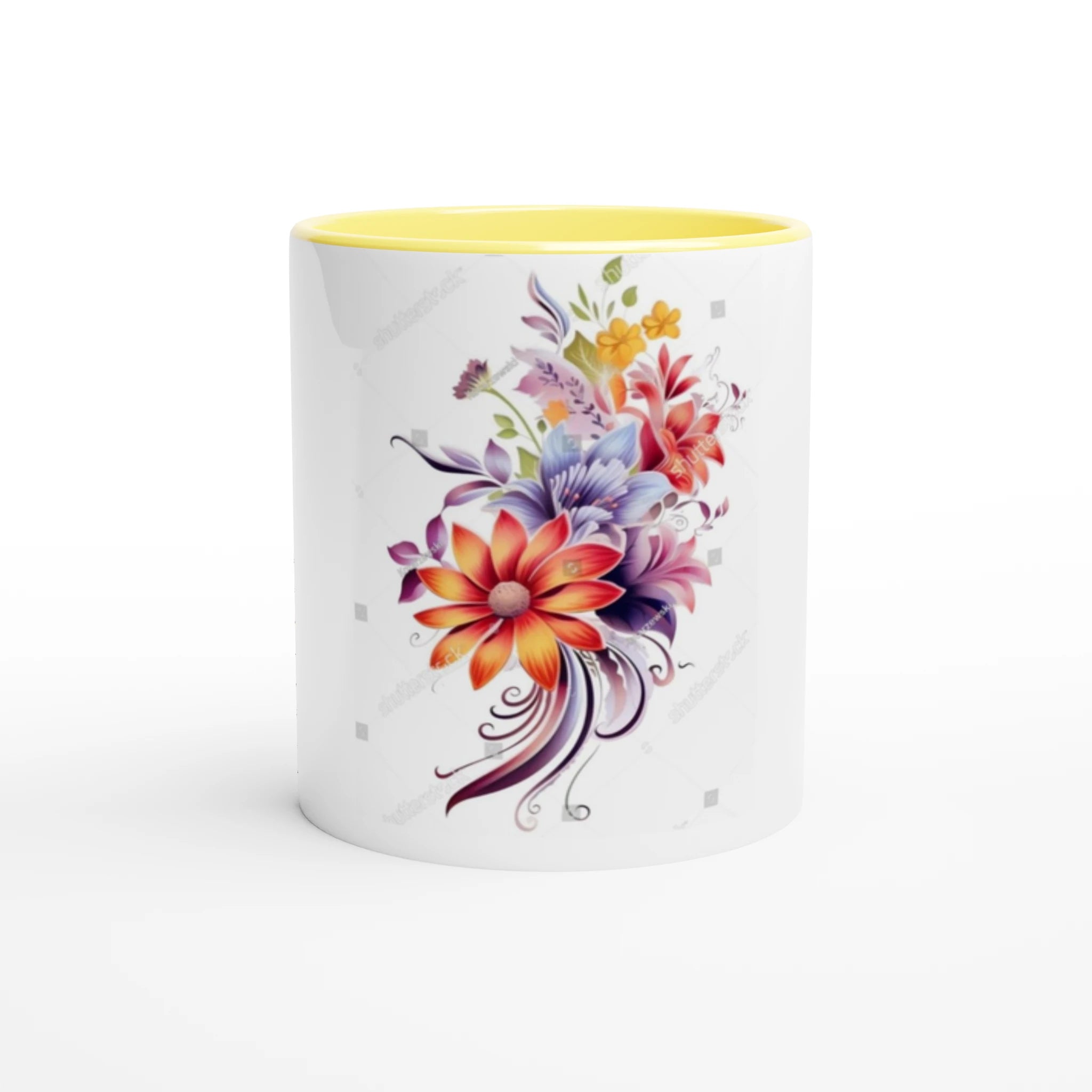 White 11oz Ceramic Mug with Color Inside Ceramic Yellow