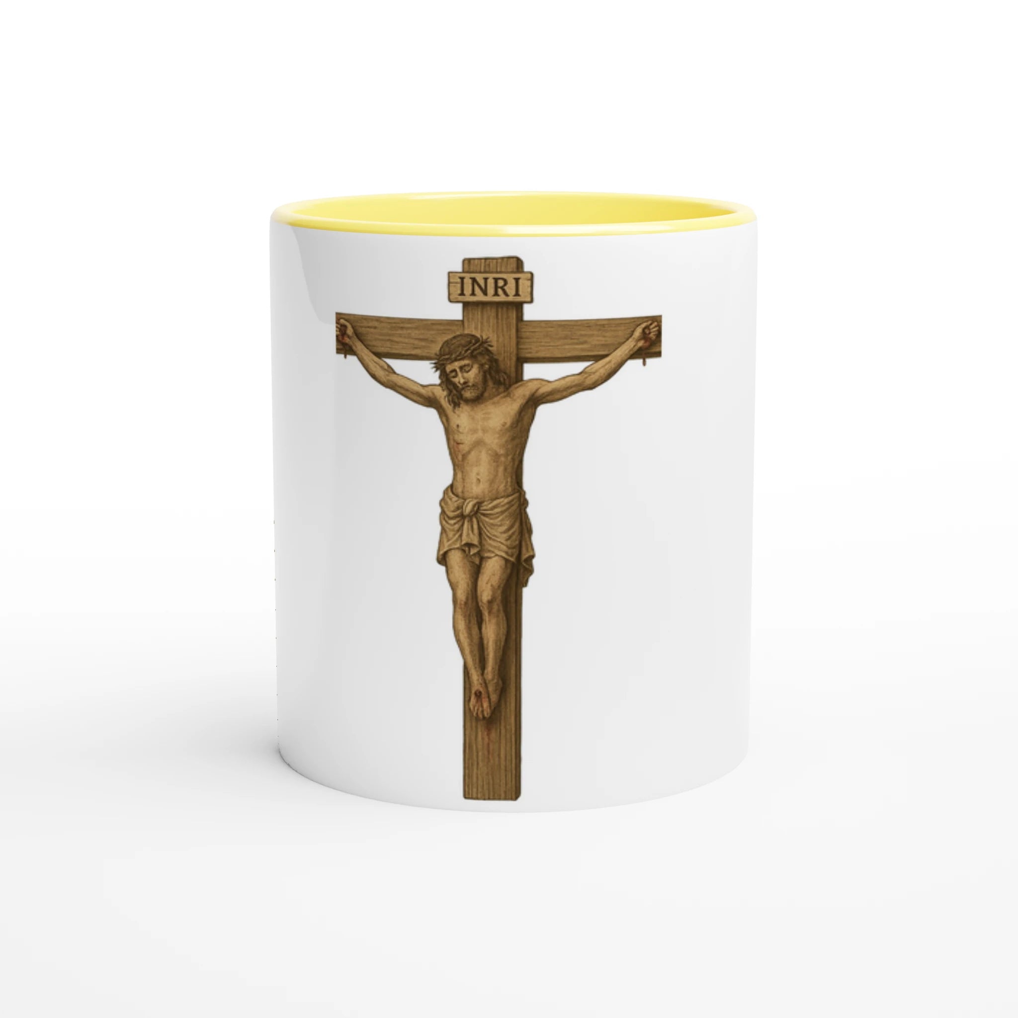 White 11oz Ceramic Mug with Color Inside Ceramic Yellow