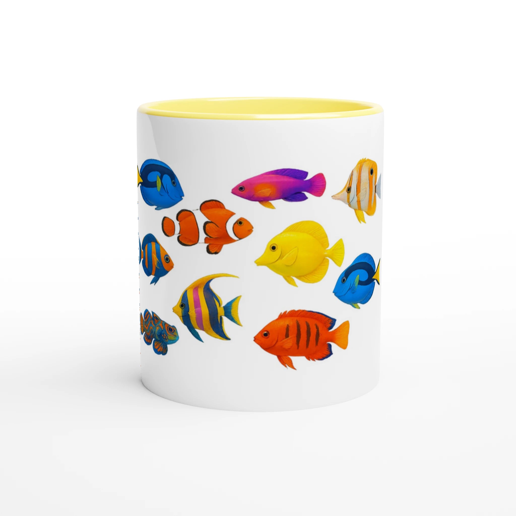 White 11oz Ceramic Mug with Color Inside Ceramic Yellow