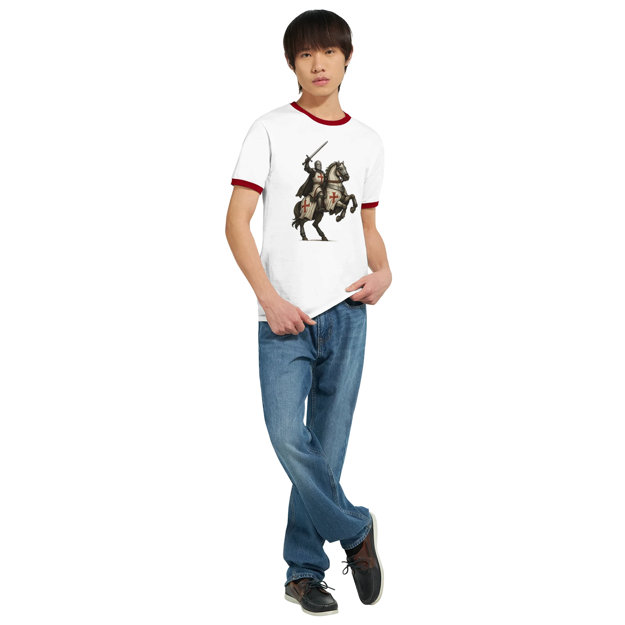 Unisex Ringer T-shirt White and Red