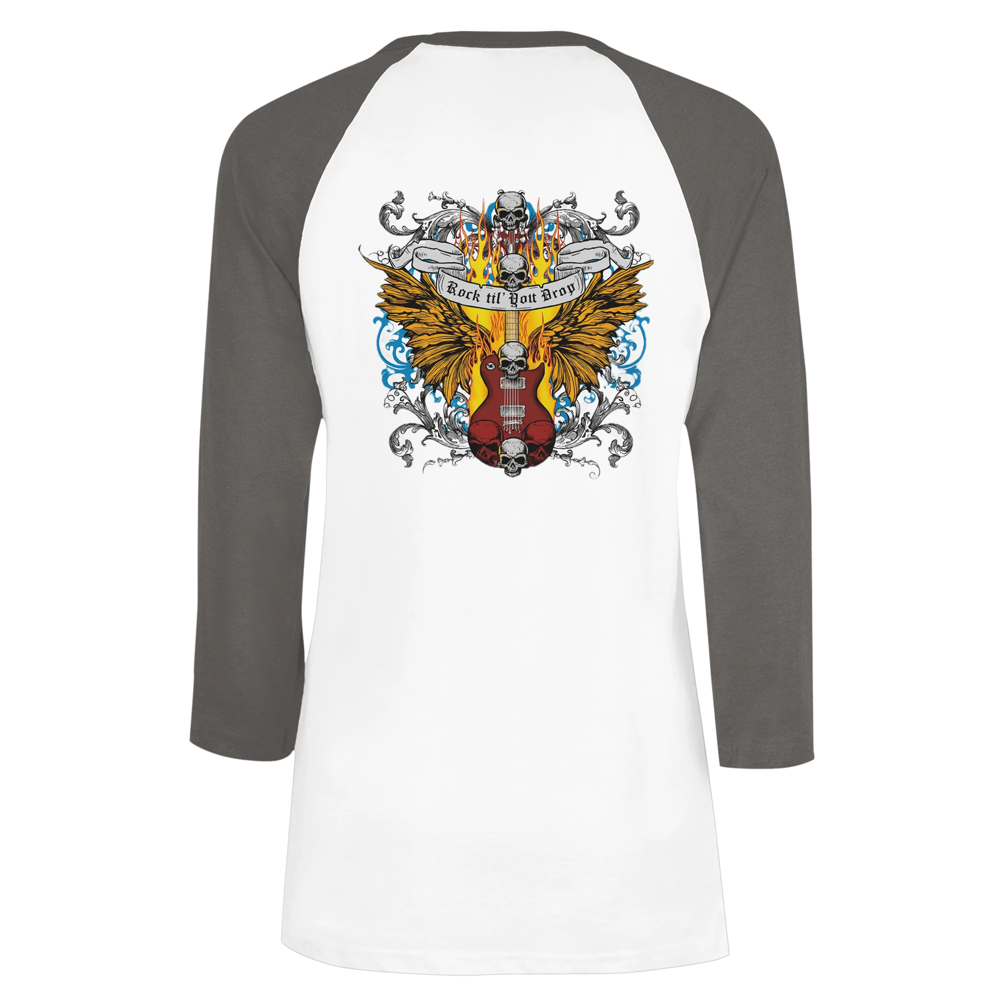 Unisex 3/4 sleeve Raglan T-shirt White and Asphalt