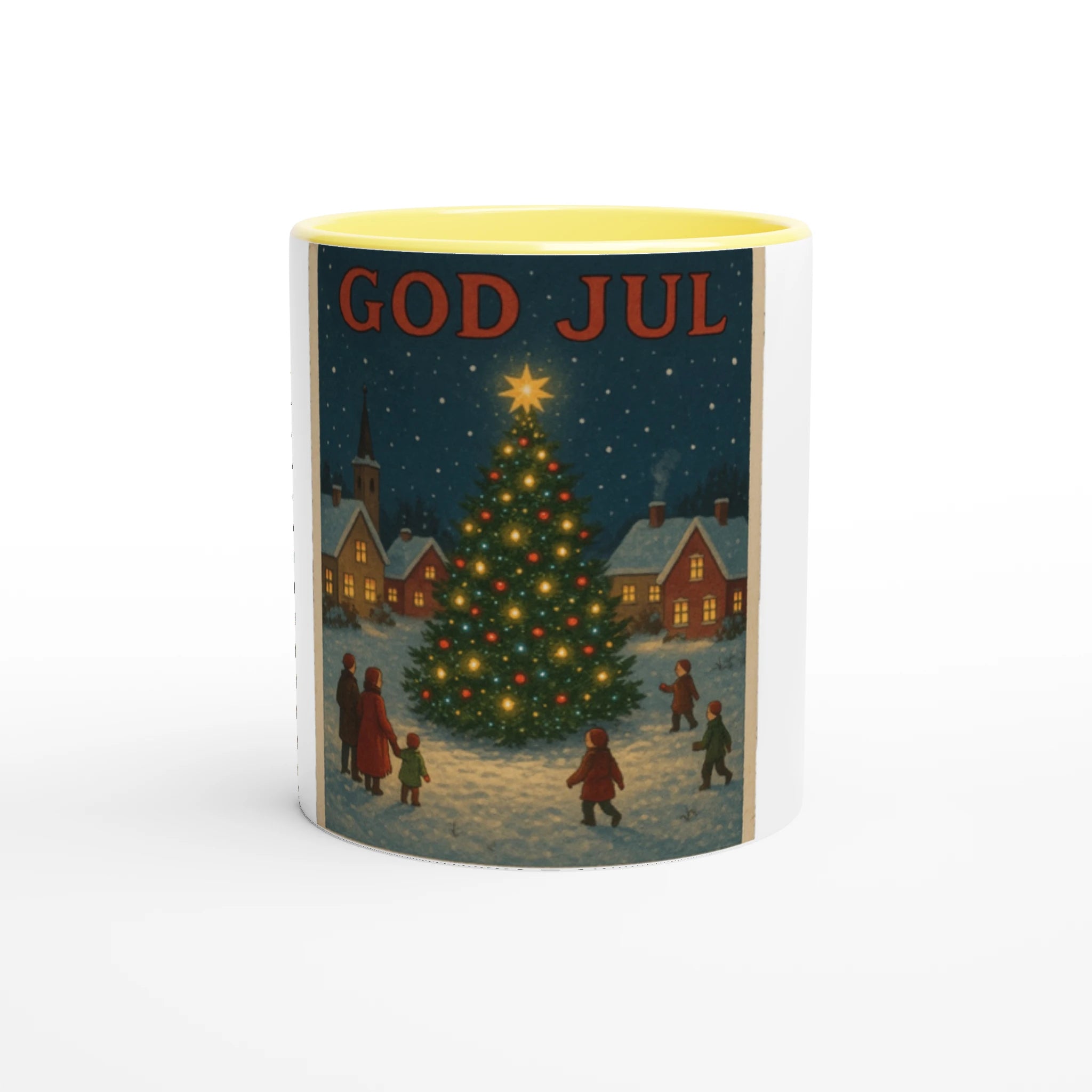 White 11oz Ceramic Mug with Color Inside Ceramic Yellow